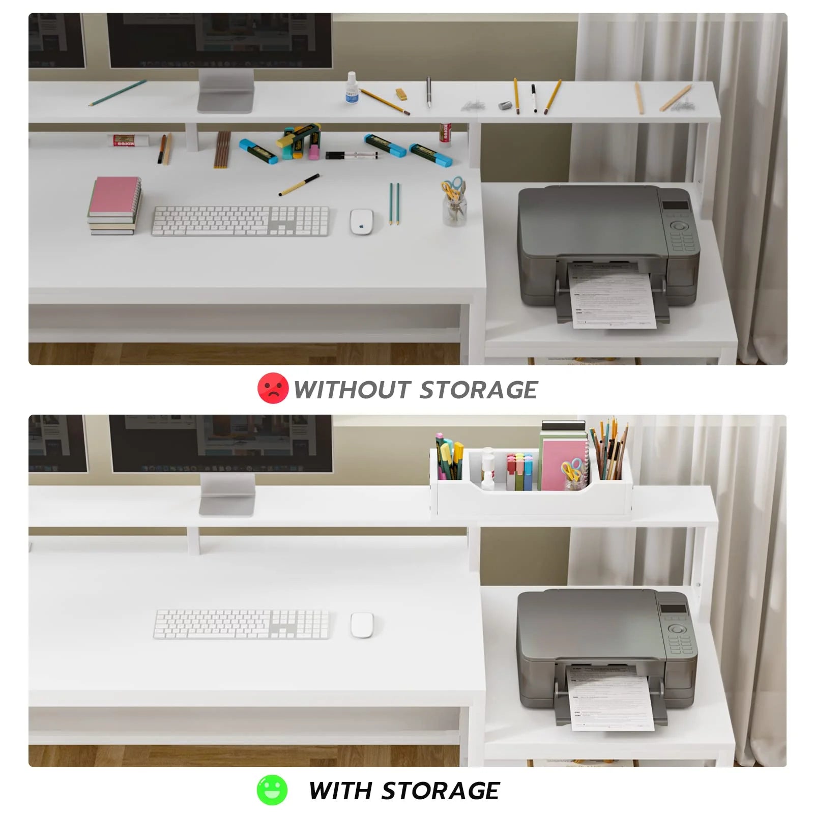 L Shaped Desk with LED Lights, Corner Computer Desk with File Drawer and Power Outlet, Gaming Desk for Home Office, White