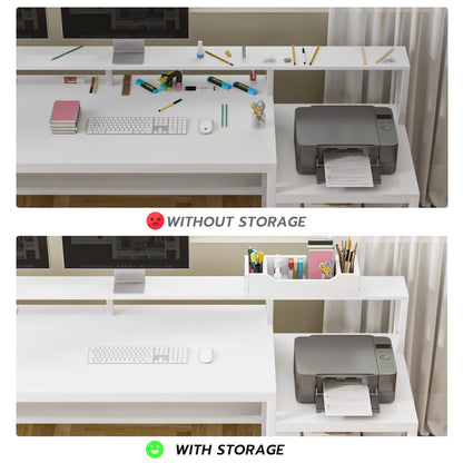 L Shaped Desk with LED Lights, Corner Computer Desk with File Drawer and Power Outlet, Gaming Desk for Home Office, White