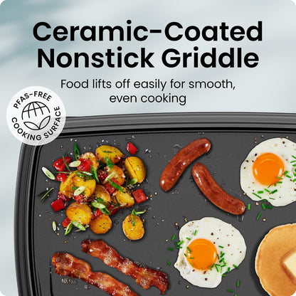 Chefman XL Electric Griddle with Removable Temperature Control, Immersible Flat Top Grill, Burger, Eggs, Pancake Griddle, Nonstick Extra Large Cooking Surface, Slide Out Drip Tray, 10 X 20 Inch