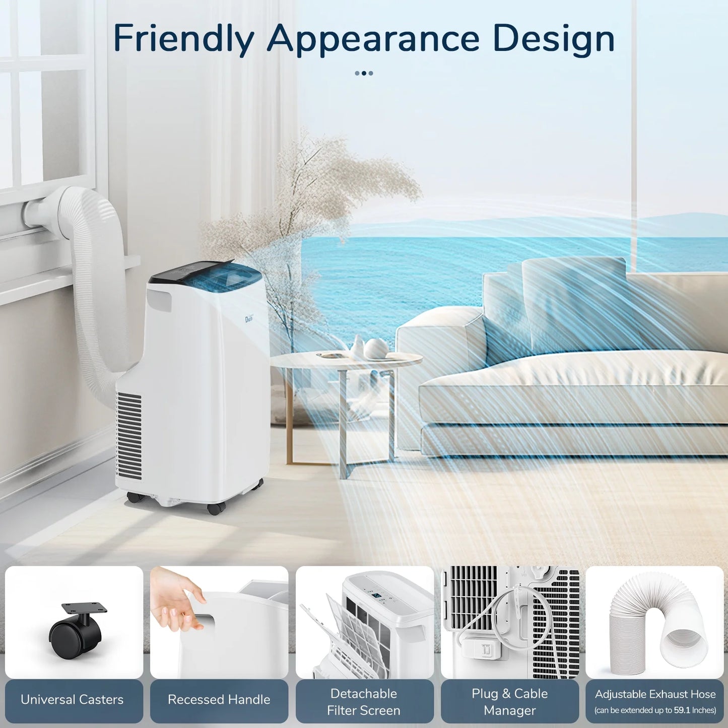 12000 BTU Portable Air Conditioner with Dehumidifier, Fan for Bedroom up to 300 Sq.Ft