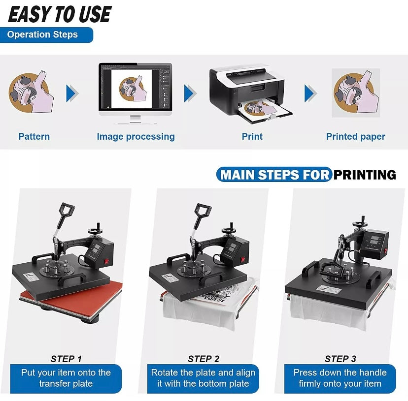 15"x12" 5 in 1 T-Shirt Heat Press Machine Digital Transfer Sublimation Plate Mug