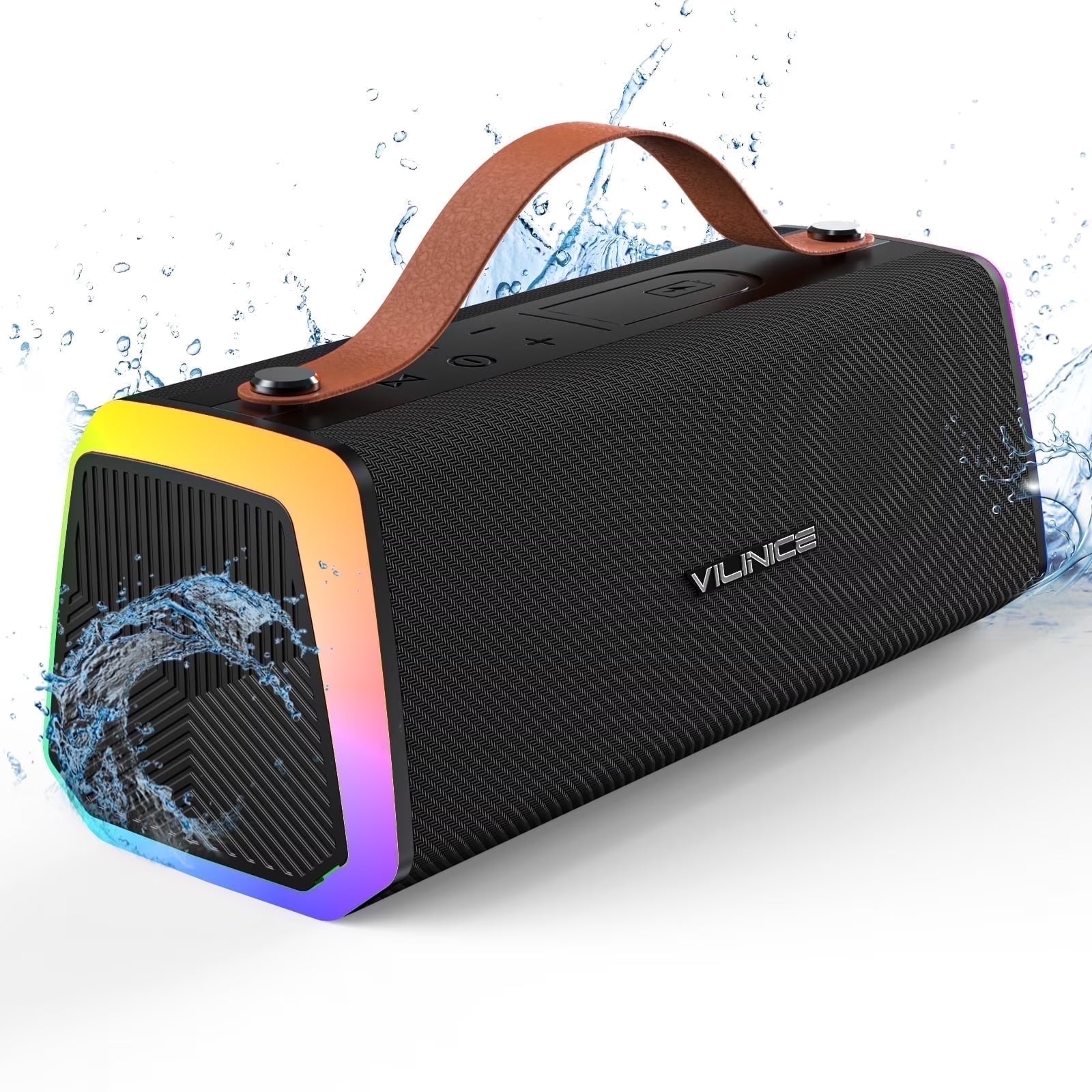 Portable Bluetooth Speaker, IPX6 Waterproof Outdoor Speaker with RGB Lights, TWS Pairing, Bluetooth 5.3/AUX/TF/USB, 20W Stereo Sound, Wireless Speaker for Home, Outdoor and Travel