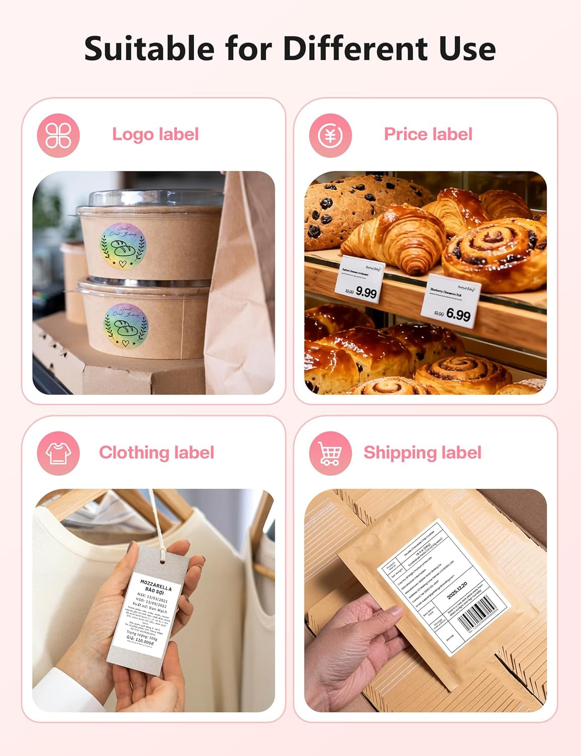 Phomemo Bluetooth Thermal Label Printer, 241BT 4X6 Wireless Shipping Label Printer for Small Business, Pink Labels Printers for Shipping Package, Compatible with Iphone, Android, Shopify, Amazon, USPS