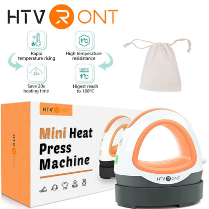 Orange Mini Heat Press Machine Portable Press Machine Iron Press for T-Shirt Clothes Hat Bags