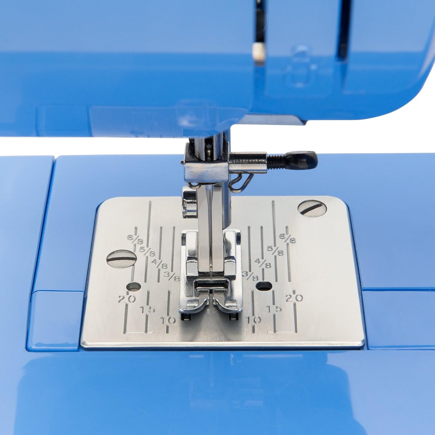 Janome Blue Couture Easy-To-Use Sewing Machine with Interior Metal Frame, Bobbin Diagram, Tutorial Videos, Made with Beginners in Mind!