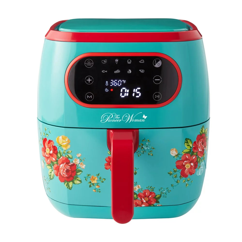 Vintage Floral 6.3 Quart Air Fryer with LED Screen, 13.46", New