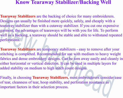 Tear Away Machine Embroidery Stabilizer Backing 8"X8" - 100 Precut Sheets - Medium Weight 1.8 Oz- Fits 4X4 and 6X6 Hoops