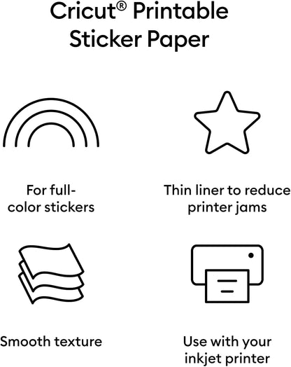 Cricut Printable Sticker Paper for Inkjet Printer - 50 Count, US Letter Size (8.5In X 11In) - White - Make Custom Stickers, Personalized Decor, Labels, & More