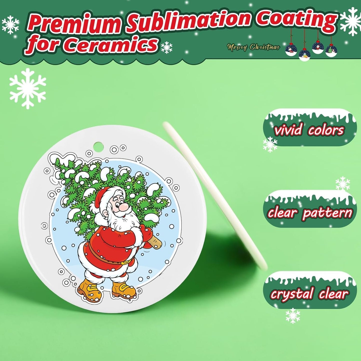 Sublimation Ornament Blanks 24PCS - Sublimation Christmas Ornament Blanks Ceramic Decorations - Baby Shower Decorations Sublimation Ceramic Ornaments Blanks with Red Strings (2.87In)