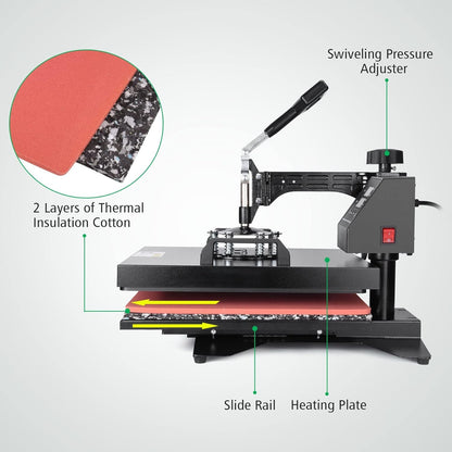 8 in 1 Heat Press Machine 15X15 Inch 360-Degree Swing Away Digital T Shirt Pressing Machine Multifunction Heat Transfer Sublimation Combo for T Shirts Mugs Hat Plate Cap