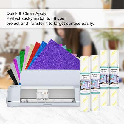 High Tack Transfer Paper Tape 12" X 10 FT for Shimmer Glitter Vinyl with Yellow Grid Perfect Alignment for Adhesive Vinyl, Decals,Signs,Walls,Windows and Other Smooth Surfaces