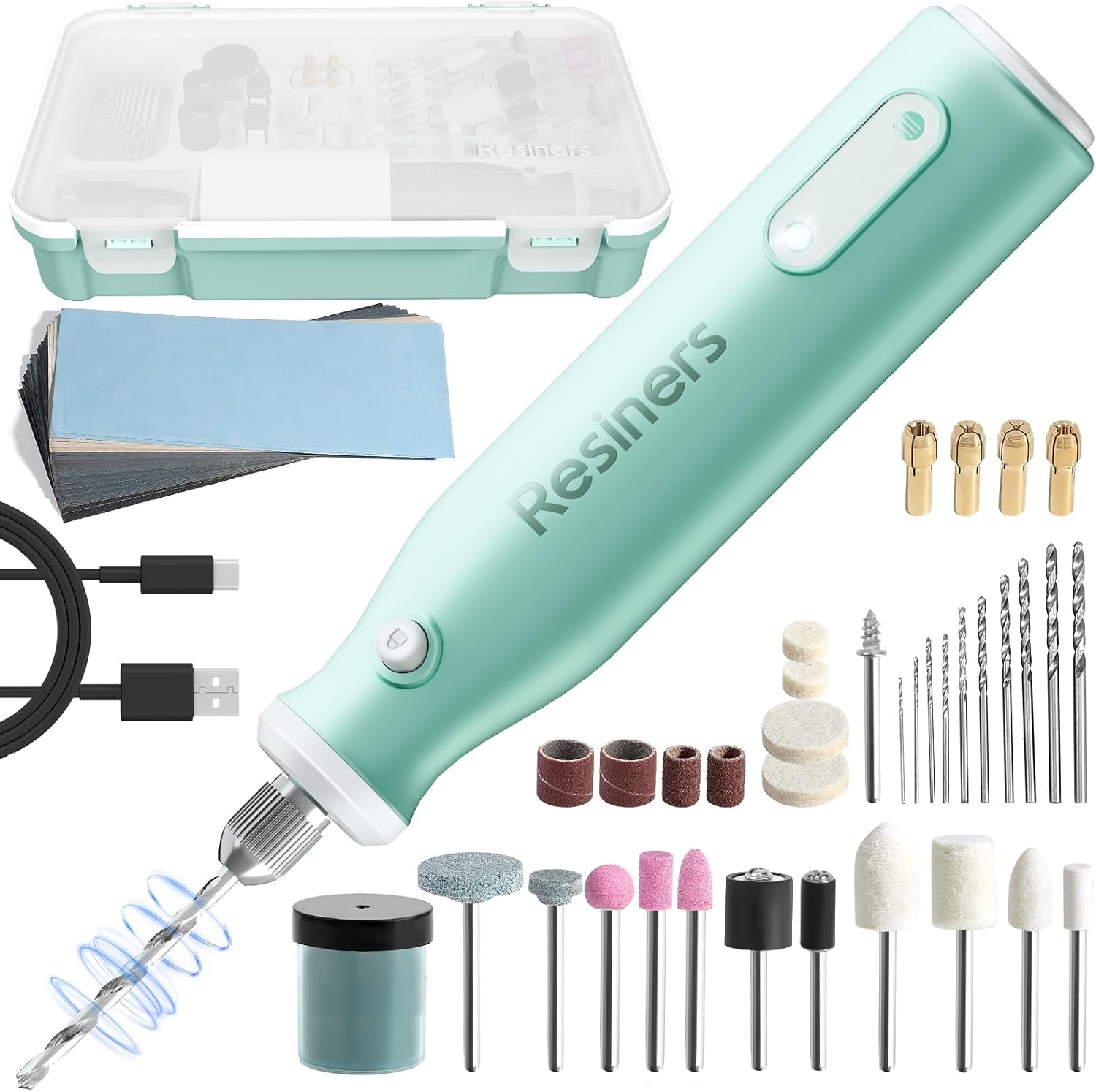 Cordless Rotary Tool Kit, Electric Resin Drill & Polishing Kit, 5-Speed Adjustable, 54Pcs Jewelry Making Kit, Professional Machine for Resin Molding, Manicure, Wooden DIY Crafts