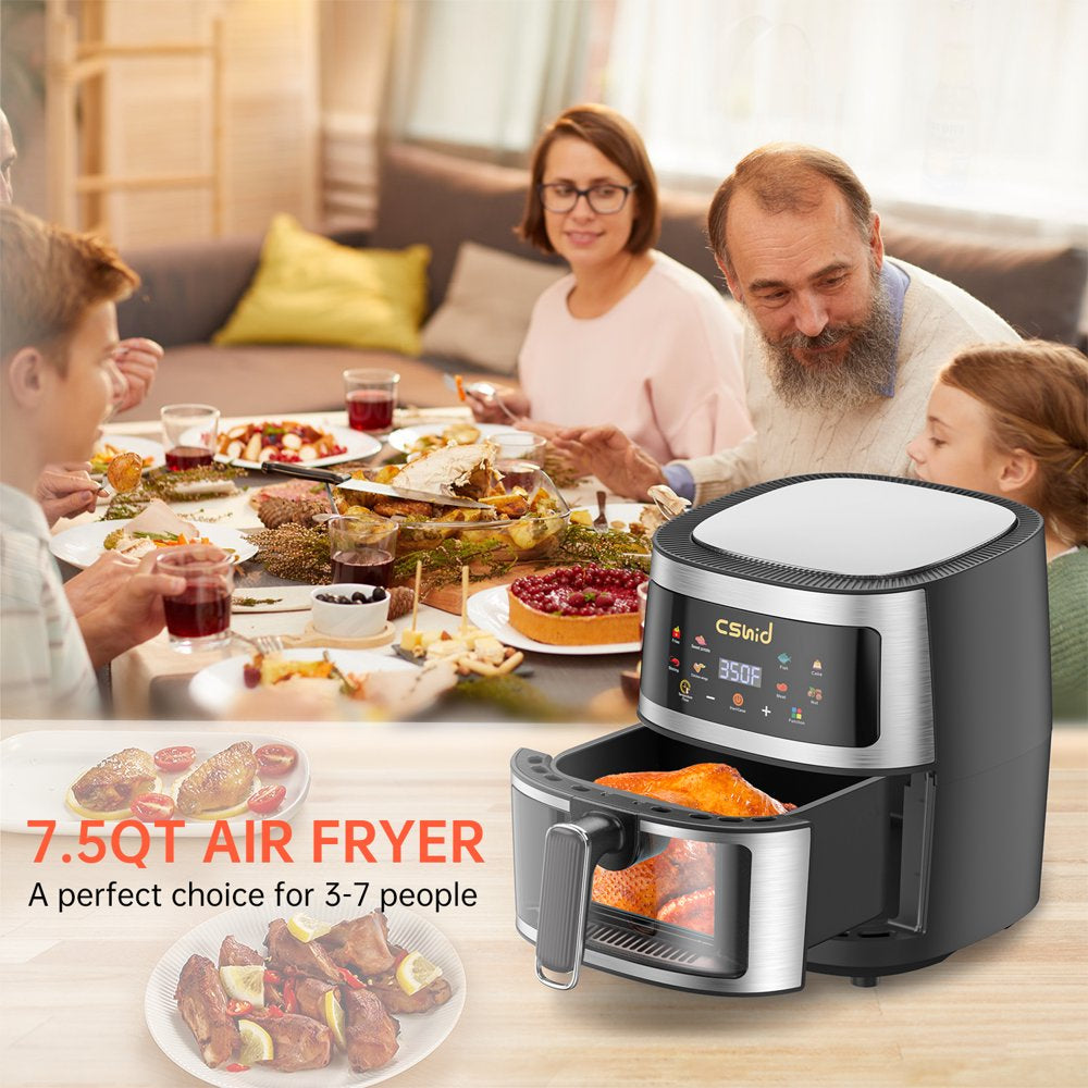 Air Fryer 8 QT Large Capacity Touch Screen Smart Fryers Household Multi-Function Window Visible Air Fryer That Crisps, Roasts, Reheats, & Dehydrates,Including Air Fryer Paper Liners 50Pcs,Silver