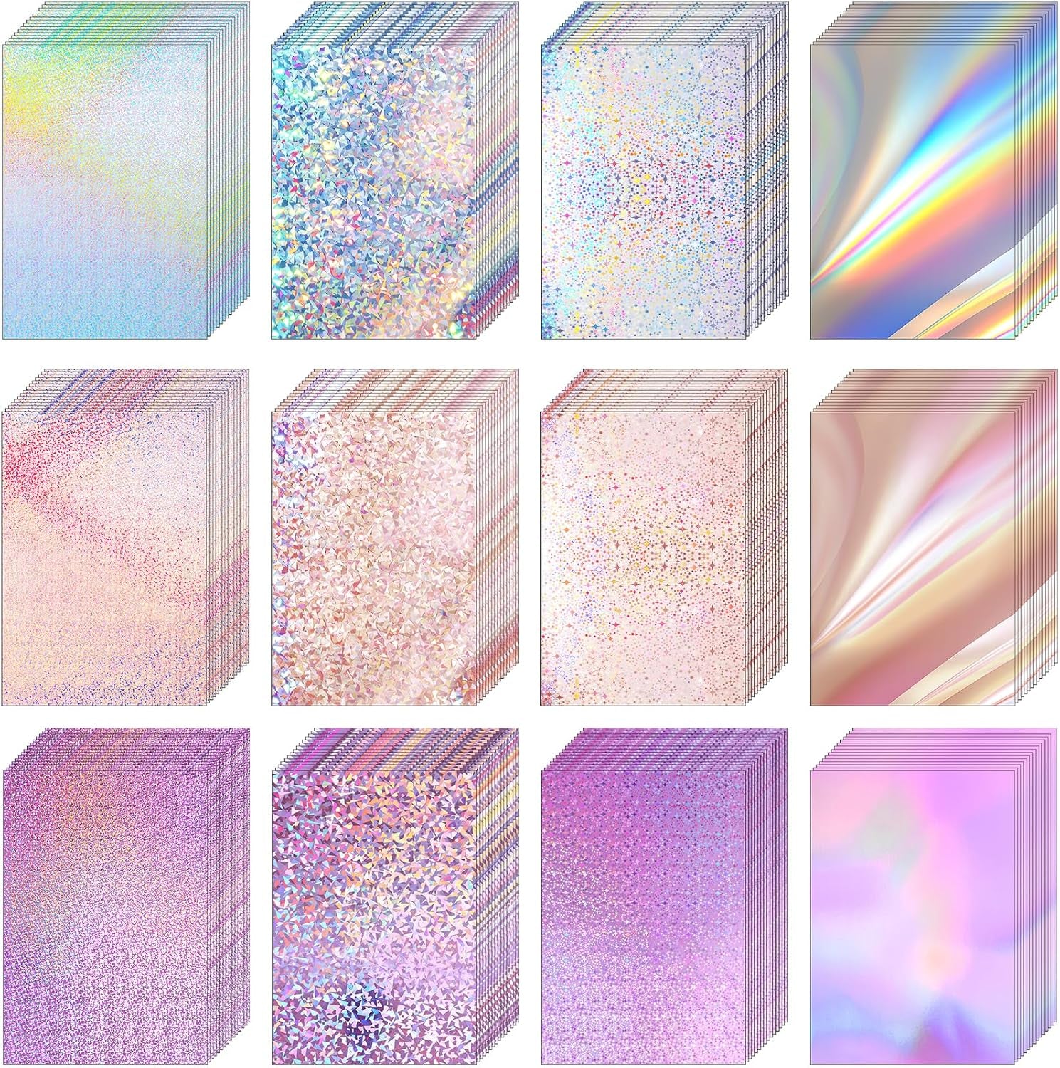 Kosiz 100 Sheets Metallic Holographic Card Stock Shiny Glitter Cardstock Iridescent Mirror Paper 8.5 X 11'' 250 GSM Thick Mixed Color Foil Paper for Scrapbook Letter Poster Craft(Colorful)