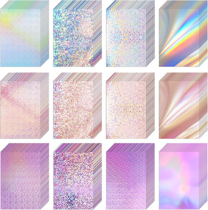 Kosiz 100 Sheets Metallic Holographic Card Stock Shiny Glitter Cardstock Iridescent Mirror Paper 8.5 X 11'' 250 GSM Thick Mixed Color Foil Paper for Scrapbook Letter Poster Craft(Colorful)