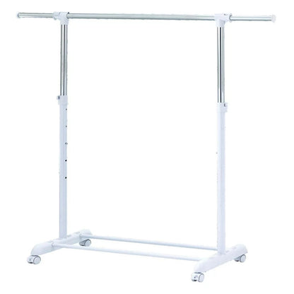 Adjustable Rolling Garment Rack Metal Chrome, White, 84-121Wx44Dx123.5-163Hcm