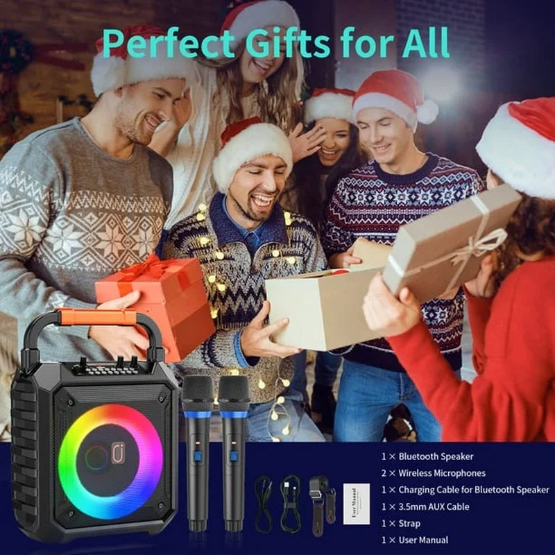 Portable Speaker, 20W Stereo Sound New Party Speaker with Microphone and Colorful Lights, 12H Playing Time Bluetooth Speaker for Home Outdoor and Travel