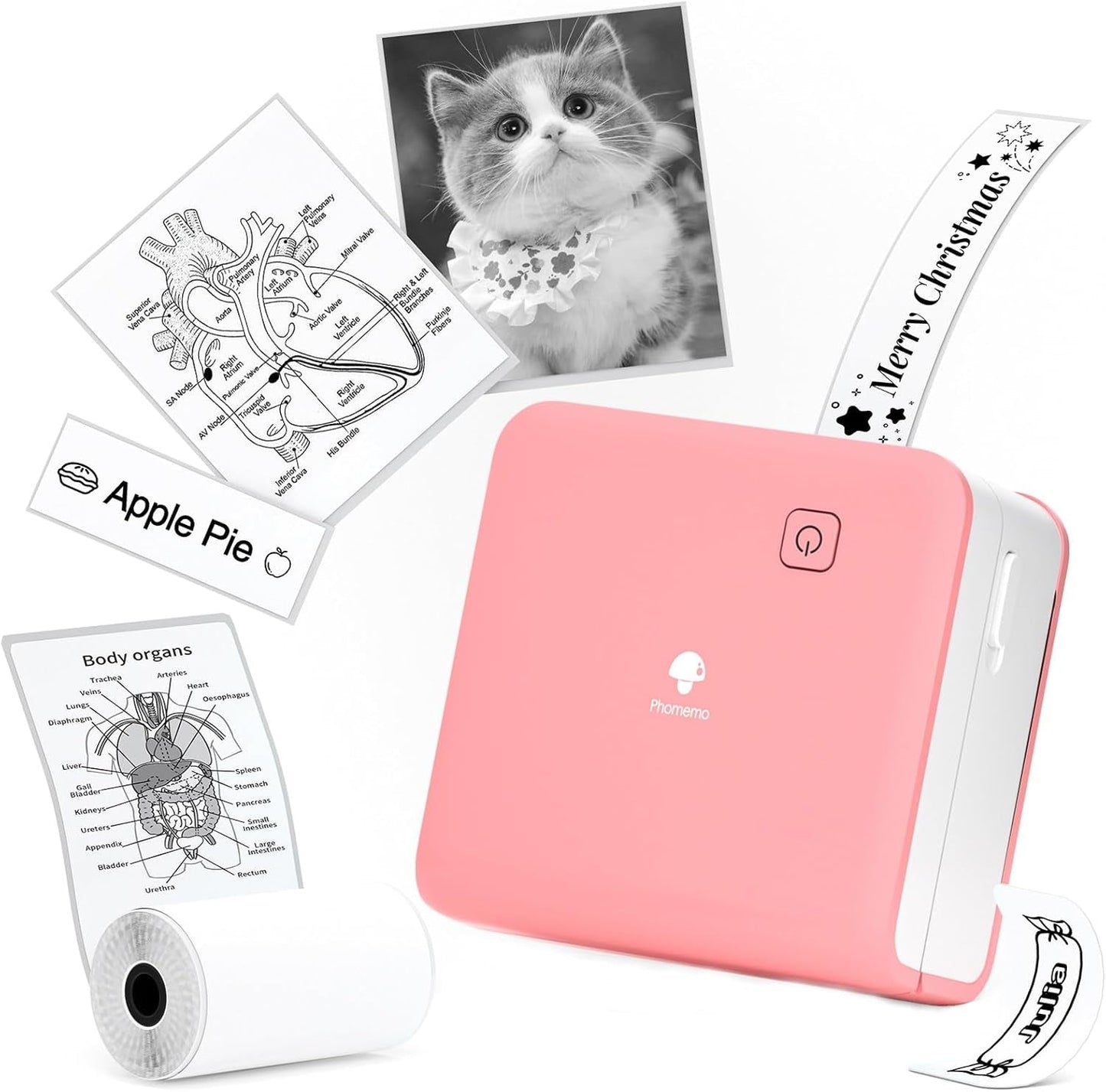 Phomemo Mini Sticker Printer - Print Pods M02 Pro 300Dpi Mini Pocket Printer, Sticker Printer Maker Thermal Label Machine for Photo Printing, Diys, Study Notes, Travel, Work and Study, Gift, Pink