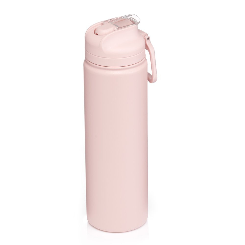 24 Fl Oz Pearl Blush Solid Print Insulated Stainless Steel Water Bottle with Flip-Top Lid