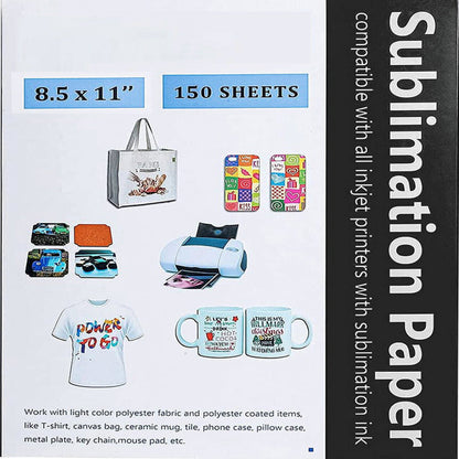 150 Sheets 120Gsm Sublimation Paper 8.5"X 11" Compatible with Epson Inkjet Printer