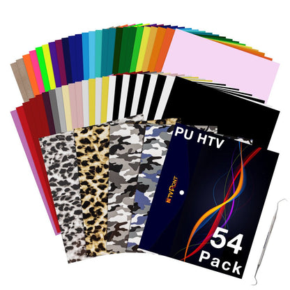 54 Sheets 12" X 10" HTV Heat Transfer Vinyl Bundles Iron on for T-Shirts, Clothing and Textiles, Easy Transfers, Includes HTV Accessories Tweezers