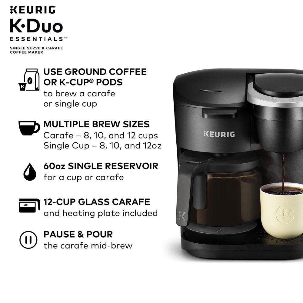 K-Duo Essentials Black Single-Serve K-Cup Pod Coffee Maker, Black