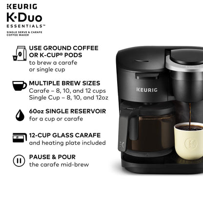 K-Duo Essentials Black Single-Serve K-Cup Pod Coffee Maker, Black