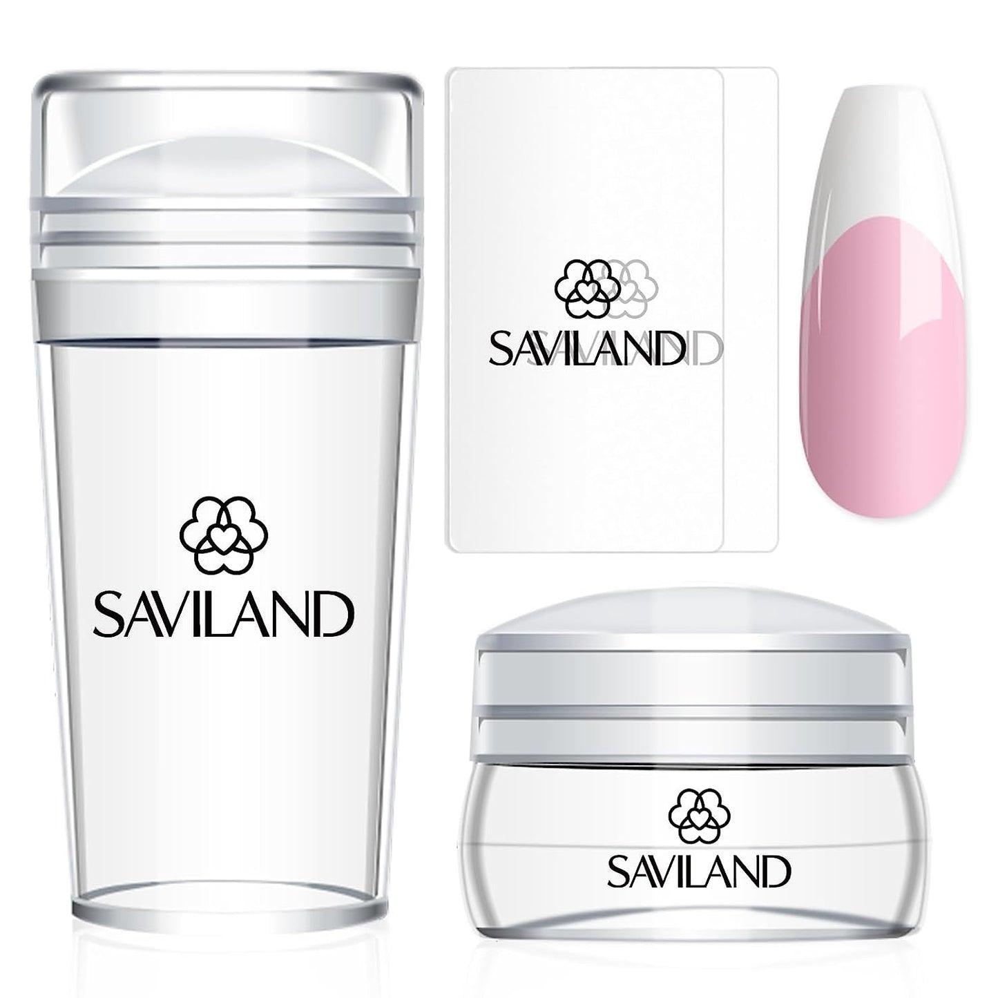 Saviland French Tip Nail Stamp: 4PCS Nail Art Stamper Kit Clear Silicone Nails Stamping Long & Short Jelly Stamper with Scrapers Nails Stamper Kit for French Manicure Home DIY Salon