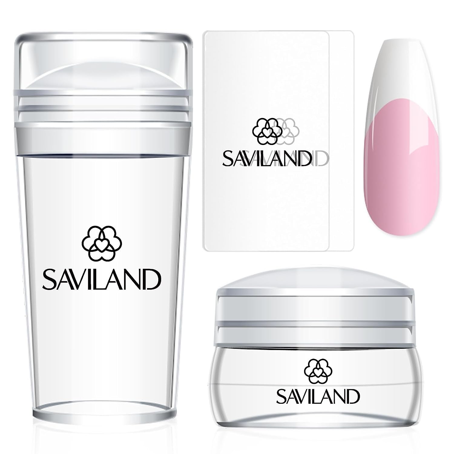Saviland French Tip Nail Stamp: 4PCS Nail Art Stamper Kit Clear Silicone Nails Stamping Long & Short Jelly Stamper with Scrapers Nails Stamper Kit for French Manicure Home DIY Salon