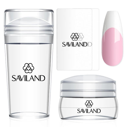 Saviland French Tip Nail Stamp: 4PCS Nail Art Stamper Kit Clear Silicone Nails Stamping Long & Short Jelly Stamper with Scrapers Nails Stamper Kit for French Manicure Home DIY Salon