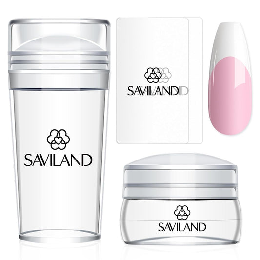 Saviland French Tip Nail Stamp: 4PCS Nail Art Stamper Kit Clear Silicone Nails Stamping Long & Short Jelly Stamper with Scrapers Nails Stamper Kit for French Manicure Home DIY Salon