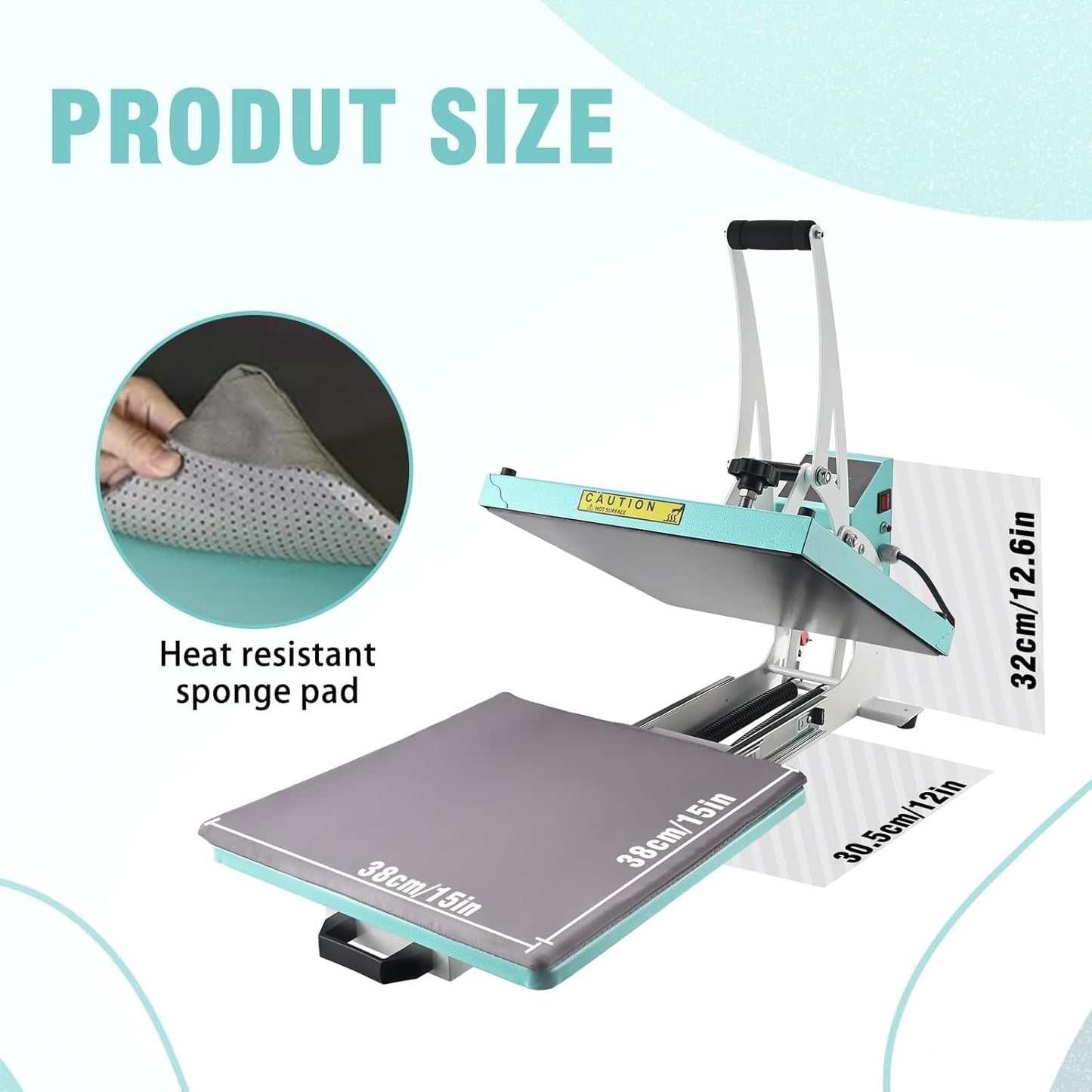 Colorsub 15X15 Heat Press for T-Shirt with Slide Out Drawer, Sublimation Heat Press Machine, Teal