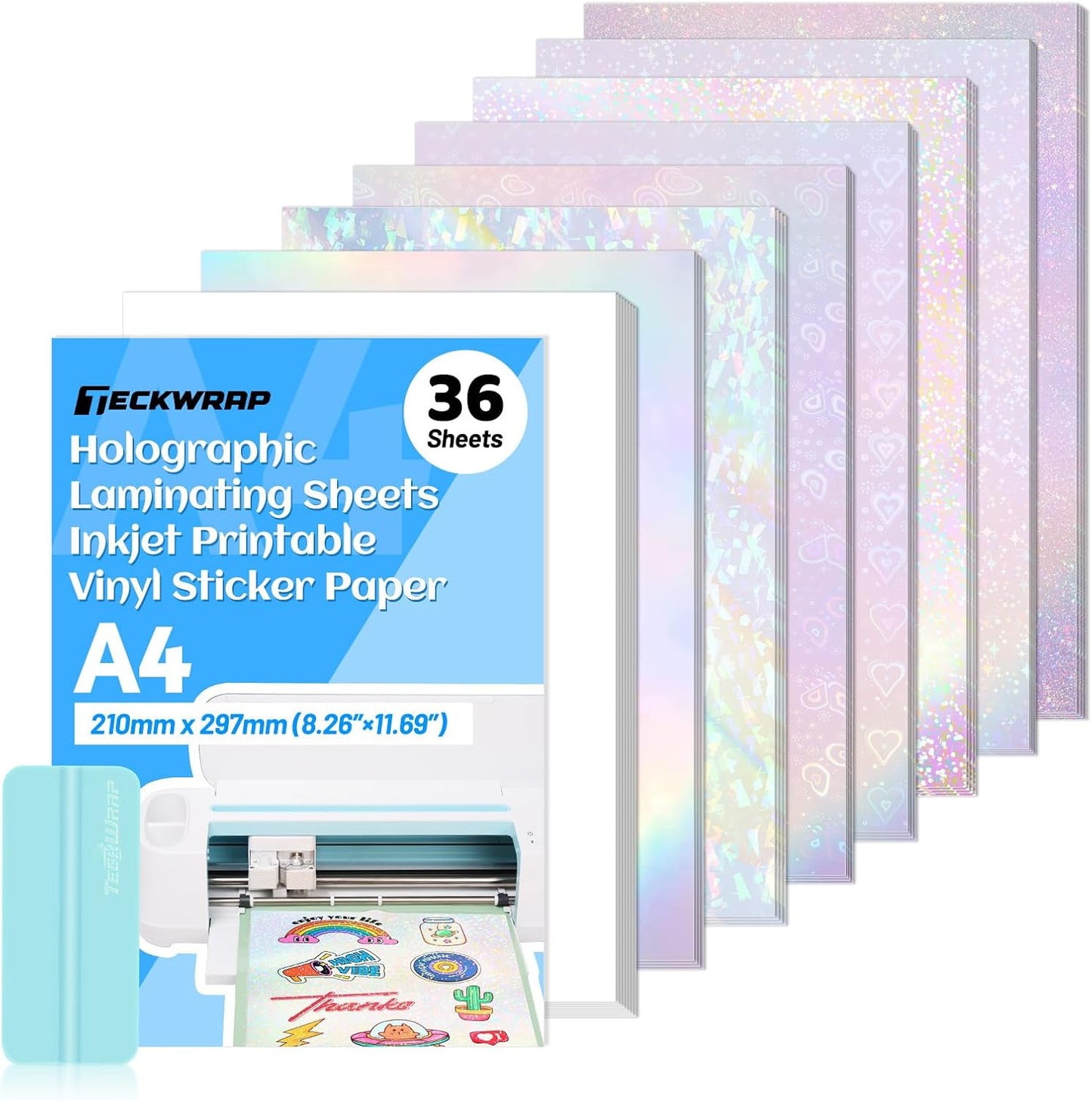 Sticker Paper for Inkject Printer Holographic Laminating Sheets Matte Inkjet Printable Vinyl 8.26" X 11.69" A4 36 Sheets Printer Paper Vinyl Stickers Waterproof Photo Paper
