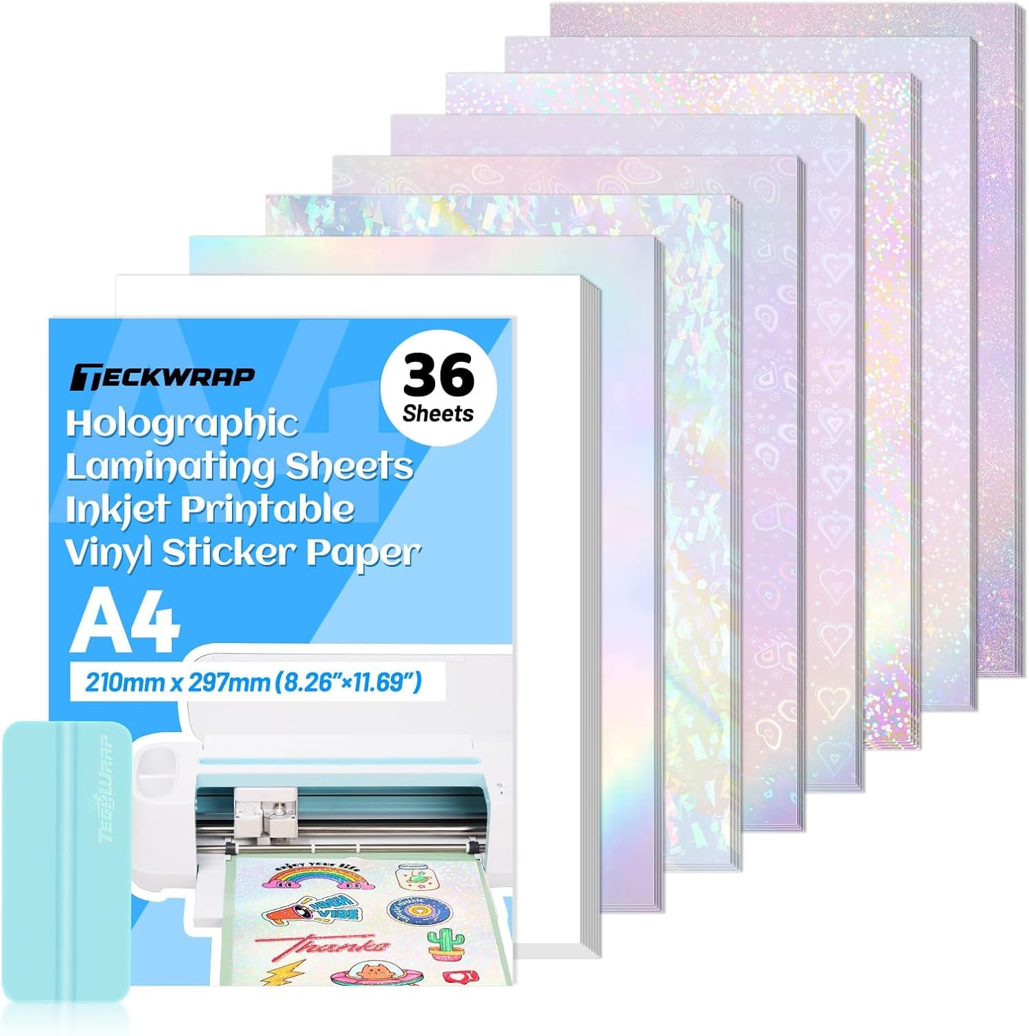 Sticker Paper for Inkject Printer Holographic Laminating Sheets Matte Inkjet Printable Vinyl 8.26" X 11.69" A4 36 Sheets Printer Paper Vinyl Stickers Waterproof Photo Paper