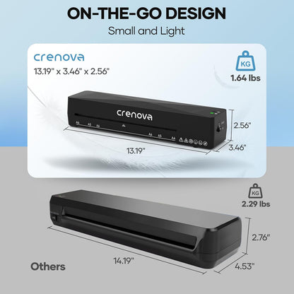 Crenova Laminator Machine with 10 Laminating Sheets, A4 Laminating Machine | Hot & Cold with Fast Warm Technology, Thermal Laminator 9 Inch for Home Office School Business Black