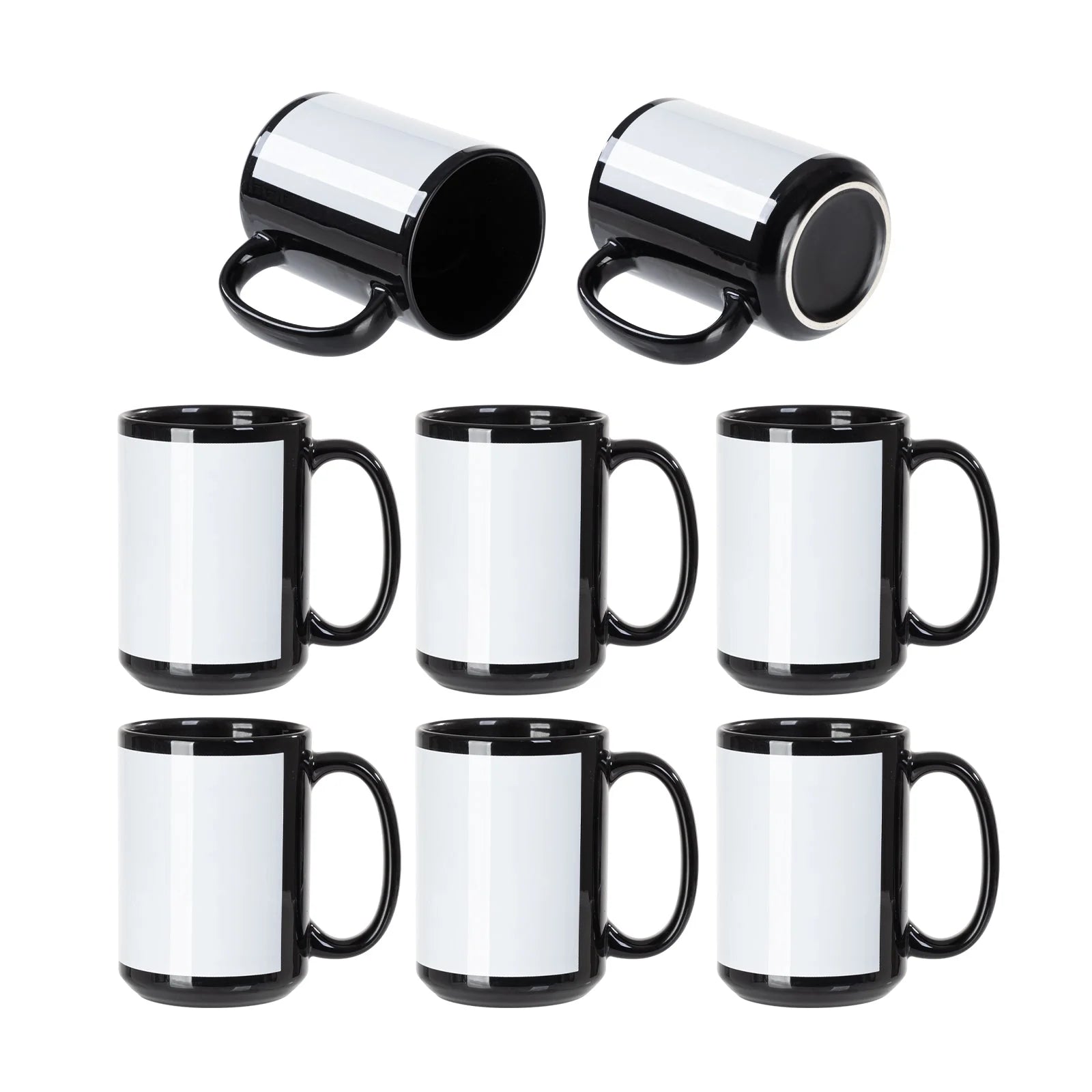 Wholesale 15 OZ Sublimation Ceramic Coffee Mugs Black with White Patch & Strong Inner Box 8 Pack