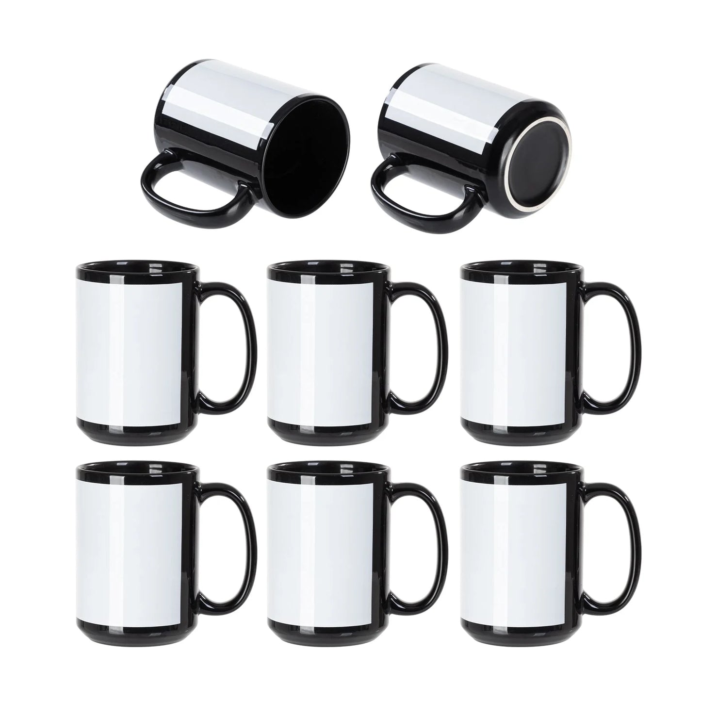 Sublimation Coffee Mugs Blank Black with White Patch 15 OZ 8 Pack