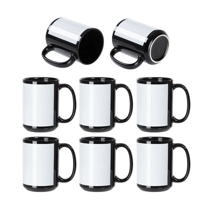 Sublimation Coffee Mugs Blank Black with White Patch 15 OZ 8 Pack