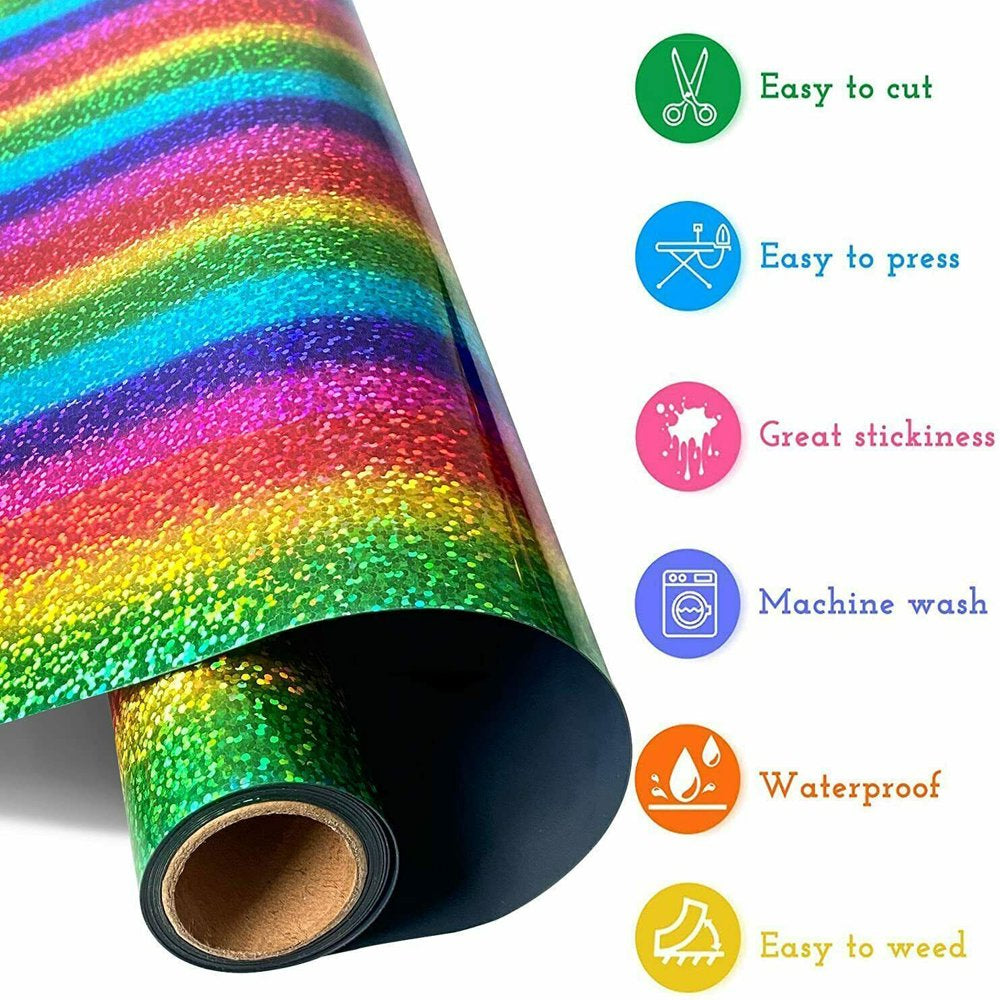 12" X 10 FT Metallic Rainbow Heat Transfer Vinyl Iron on Fabric HTV for T-Shirts, Clothing and Textiles, Easy Transfers