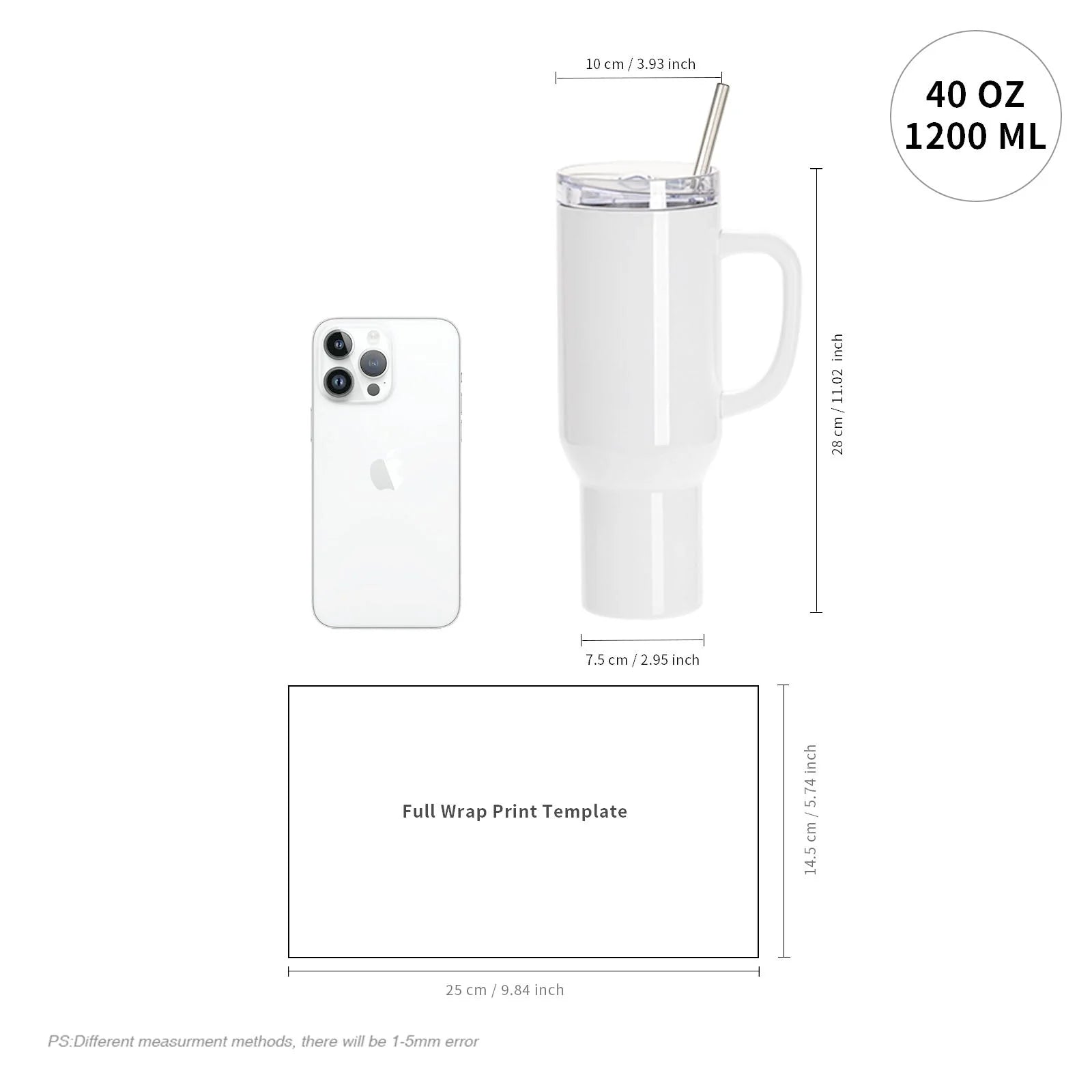 Wholesale 40 OZ Sublimation Blanks Tumblers Bulk with Removeable Handle ,Leakproof Lid and Straw 20 Pack(Shipping from China)