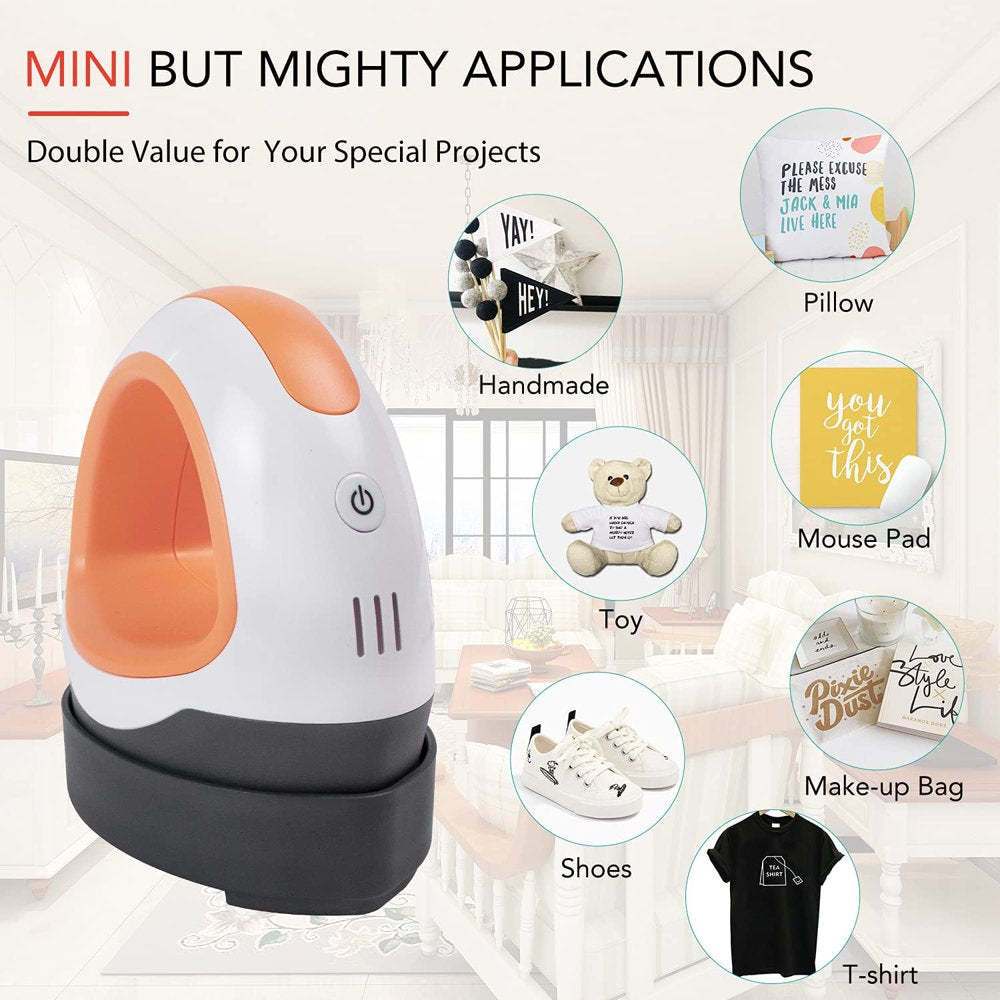 Heat Press Machine Mini Small Portable Press Machine Iron Press for T-Shirt Clothes Hat Bags（Orange）