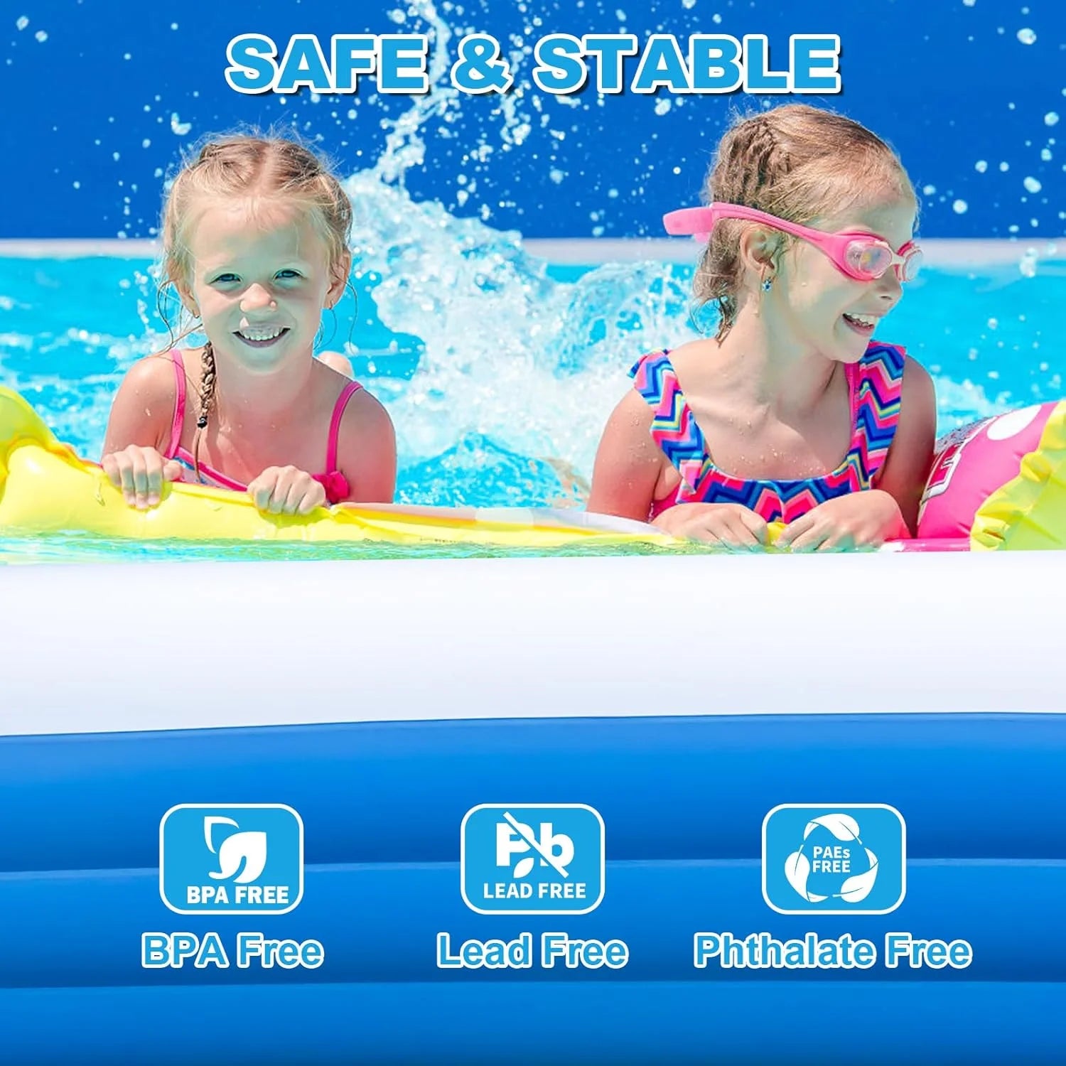113'' Inflatable Swimming Pool, Large Kids Outdoor Pools with Wireless Pump, Blue
