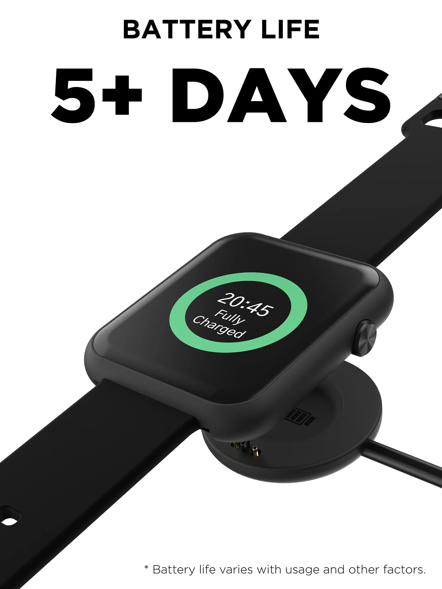 Fusion 3 Unisex Adult Rectangular Smart Watch, Black, Silicone Strap