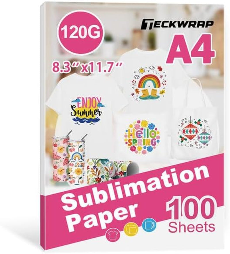 Sublimation Paper 8.3 X 11.7 Inch 100 Sheets 120Gsm Work with Sublimation Printer and Sublimation Ink, Heat Transfer Paper for Coated Mugs, Tumblers, Polyester T-Shirts, Light Fabric