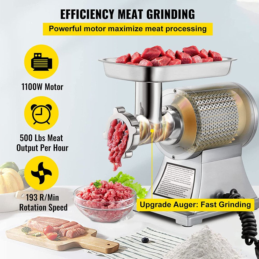 brand Commercial Electric Meat Grinder, 550Lbs & 1100W Commercial Sausage Stuffer Maker, 220 RPM 1.5HP Stainless Steel Food Grinders for Industrial and Home Use