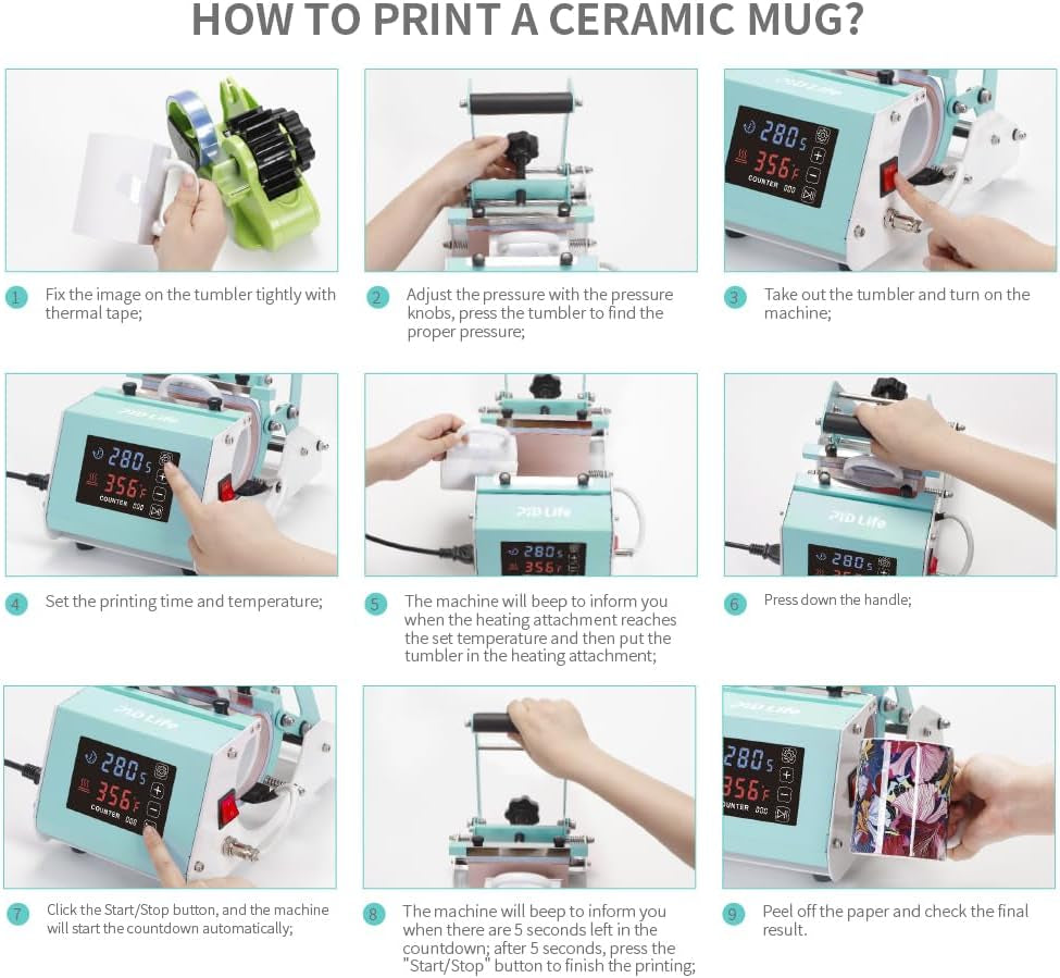 110 V Mini Mug Heat Press Machine Mint Green Tumbler Heat Press Machine Touch Screen for 11 OZ-15 OZ Sublimation Mugs 18 OZ Sublimation Glass Can,For Infusible Ink Sheets Sublimation Paper