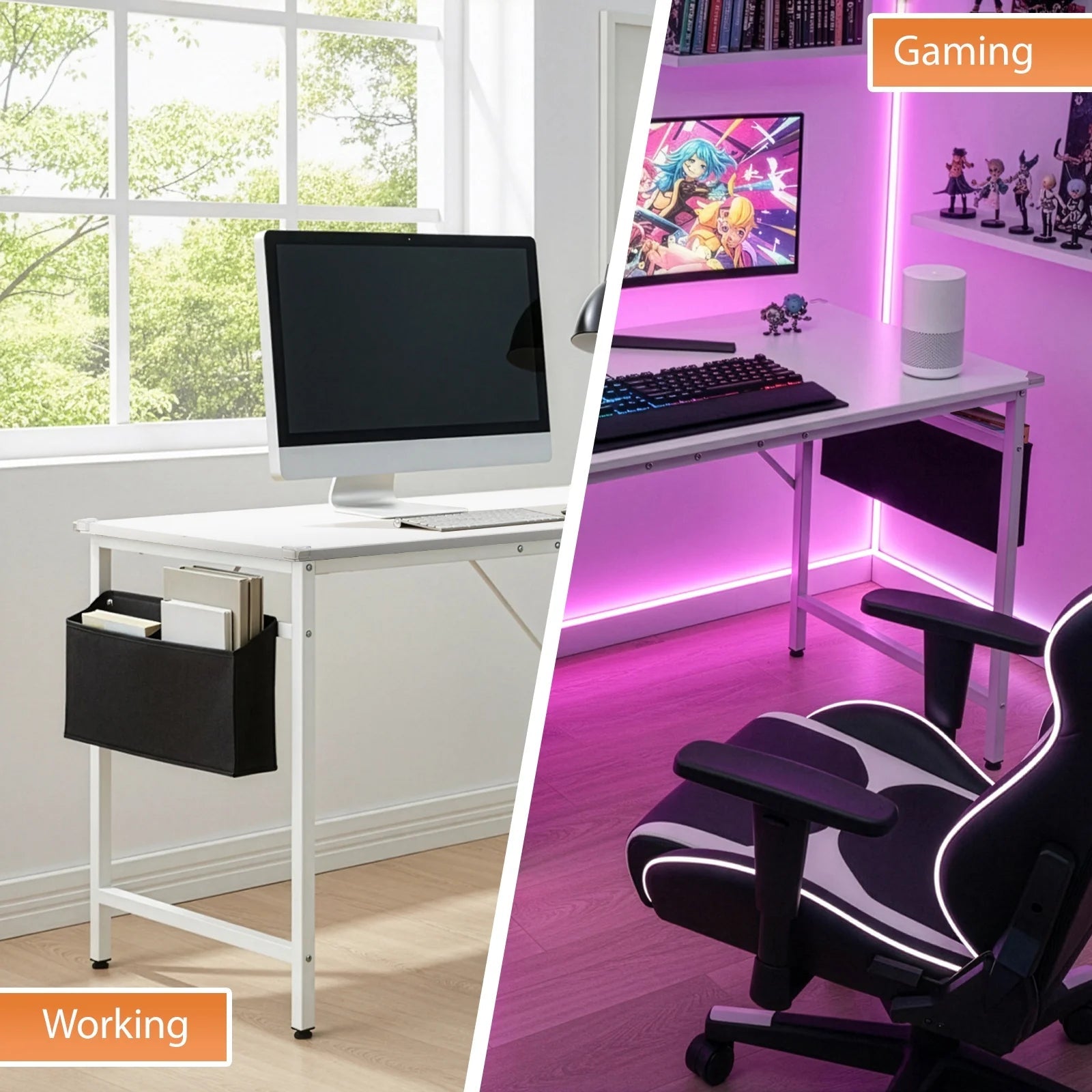 47" Wood Computer Desk PC Laptop Study Table Workstation Home Office Furniture, White