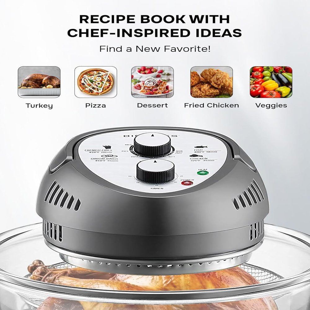 16Qt Large Air Fryer Oven with 50+ Recipe Book Airfryer Oven Makes Healthier Crispy Foods Gray