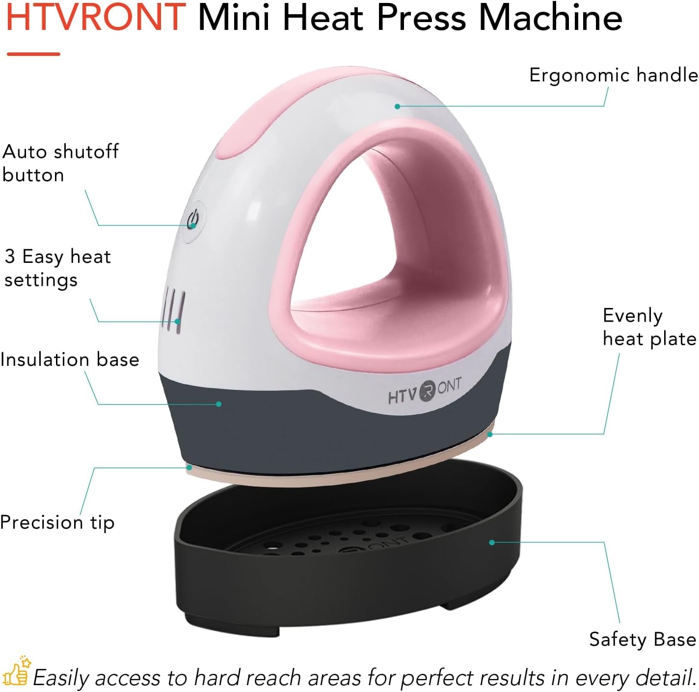 Heat Press Mini Iron for Crafting, Mini Heat Press Machine for T Shirts, Auto-Off Small Heat Press Portable Iron Press for Heating Transfer(Pink)