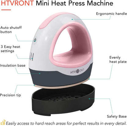 Heat Press Mini Iron for Crafting, Mini Heat Press Machine for T Shirts, Auto-Off Small Heat Press Portable Iron Press for Heating Transfer(Pink)
